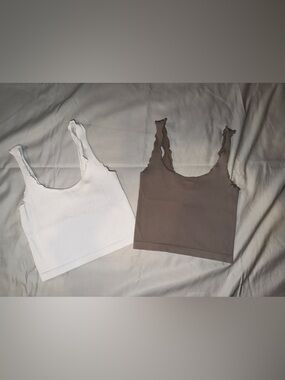 Bundle Nikibiki Ribbed Scoop Crop Tank - White & Taupe